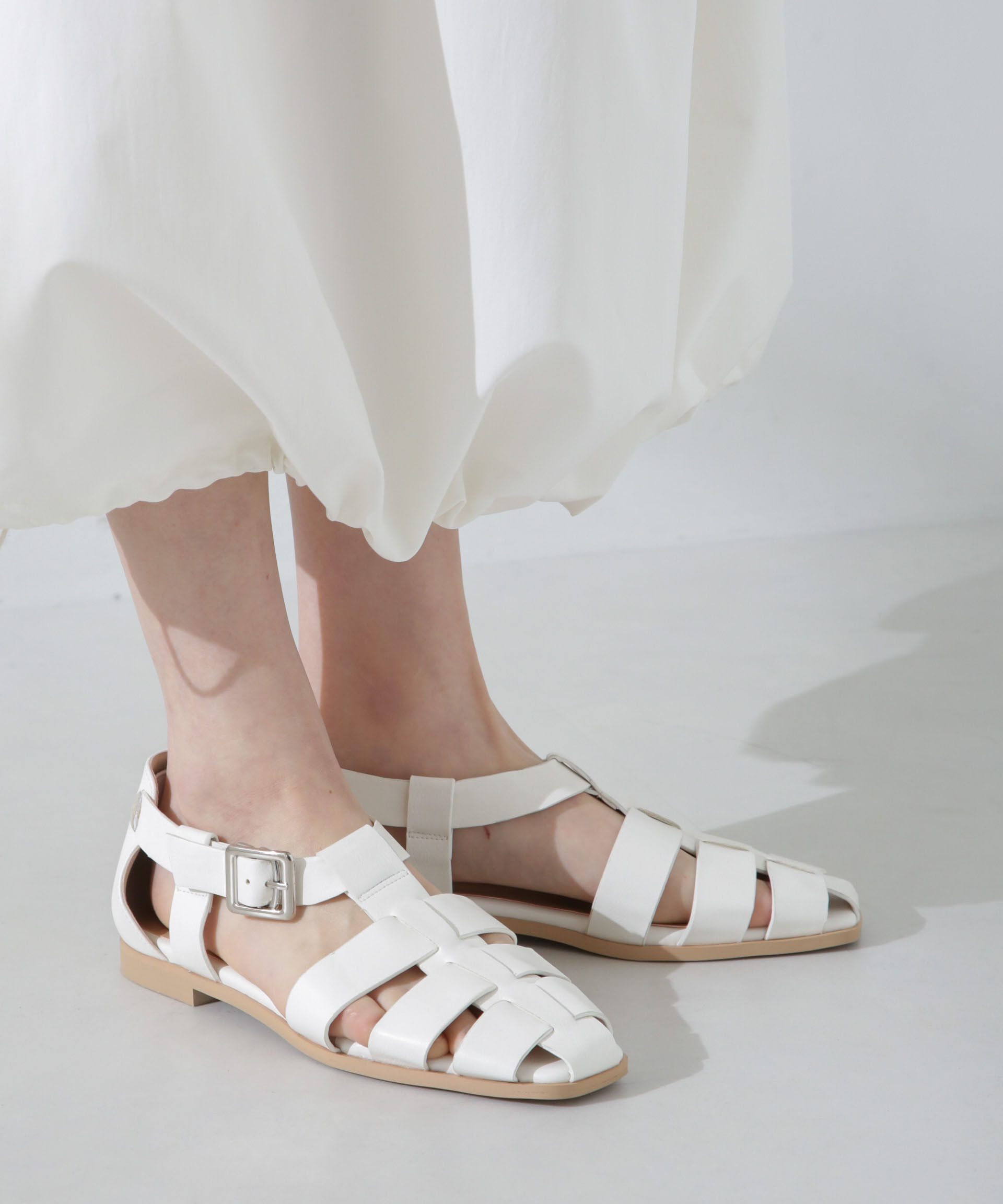 nano･universe「スクエアトゥグルカサンダル」|ビジネス・ドレスシューズ|ホワイト