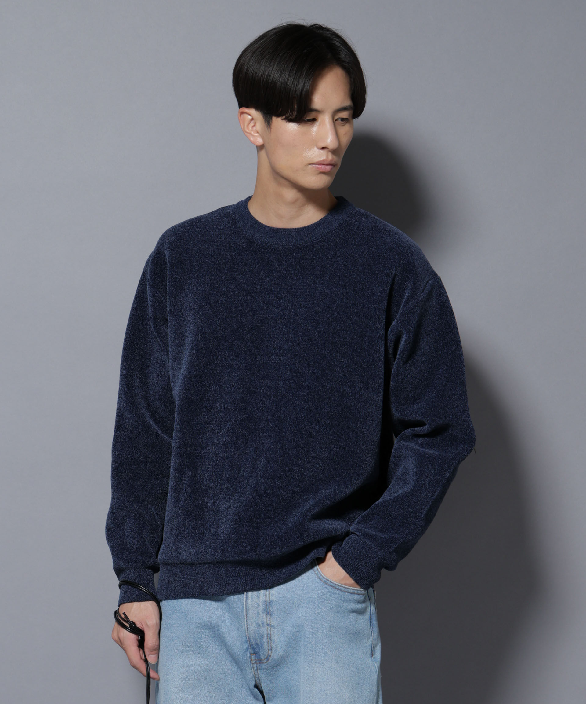 nano･universe「モールヤーンダブルフェイスクルーネックニット」|ニット・セーター|ネイビー