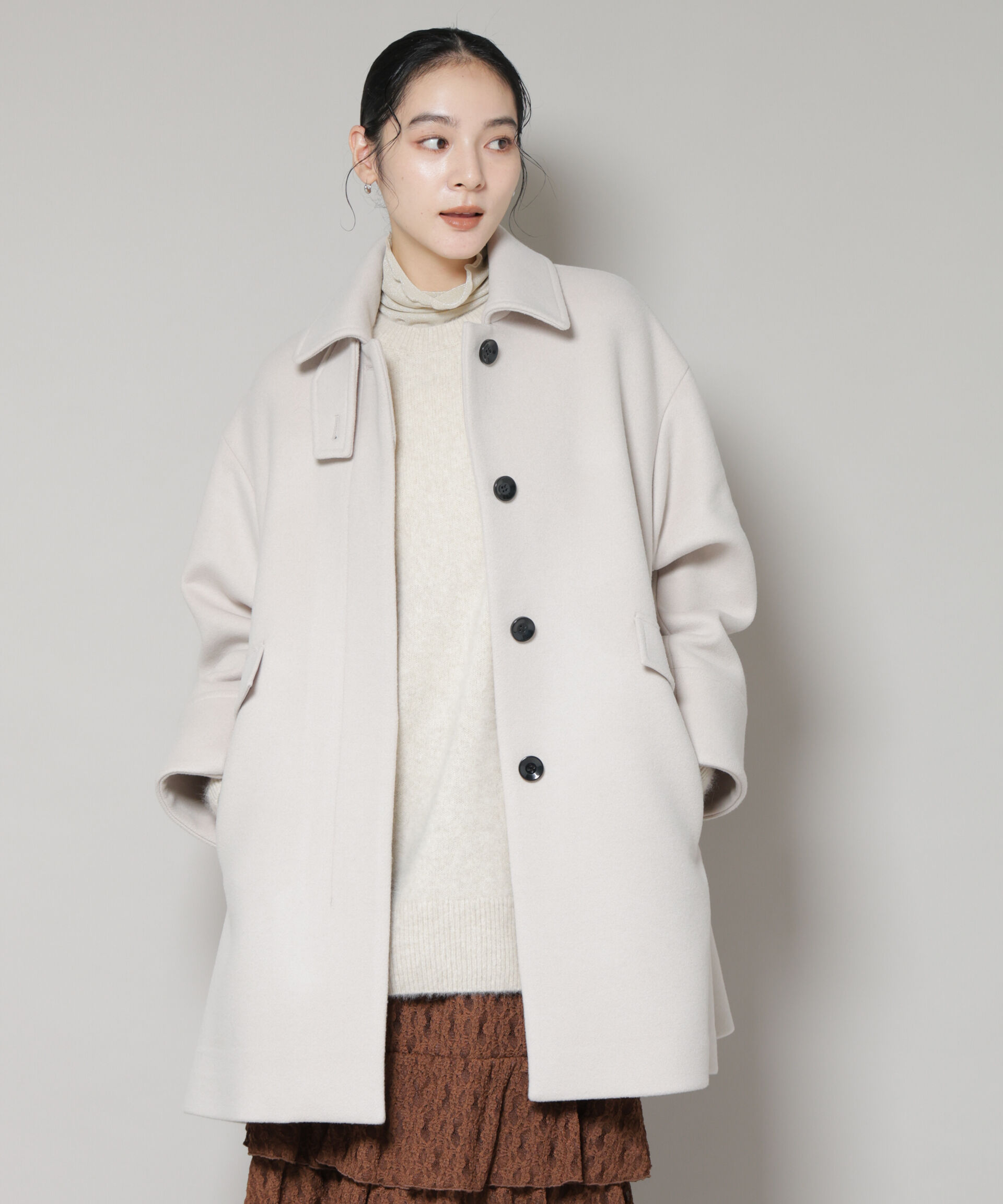 nano･universe「WooLoop Aラインステンカラーミドルコート」|その他|