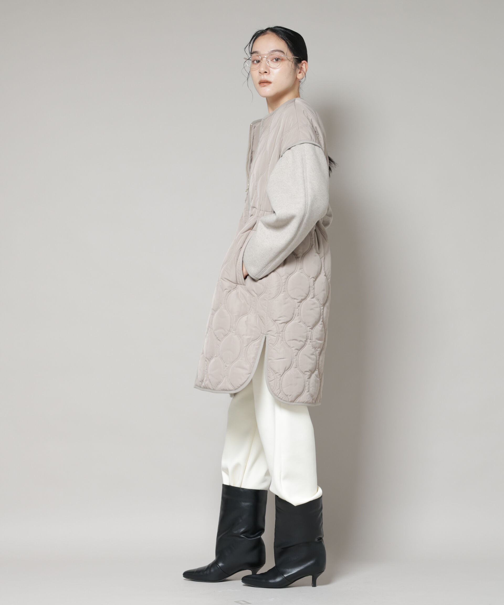 nano･universe「異素材コンビキルティングノーカラーコート」|その他|