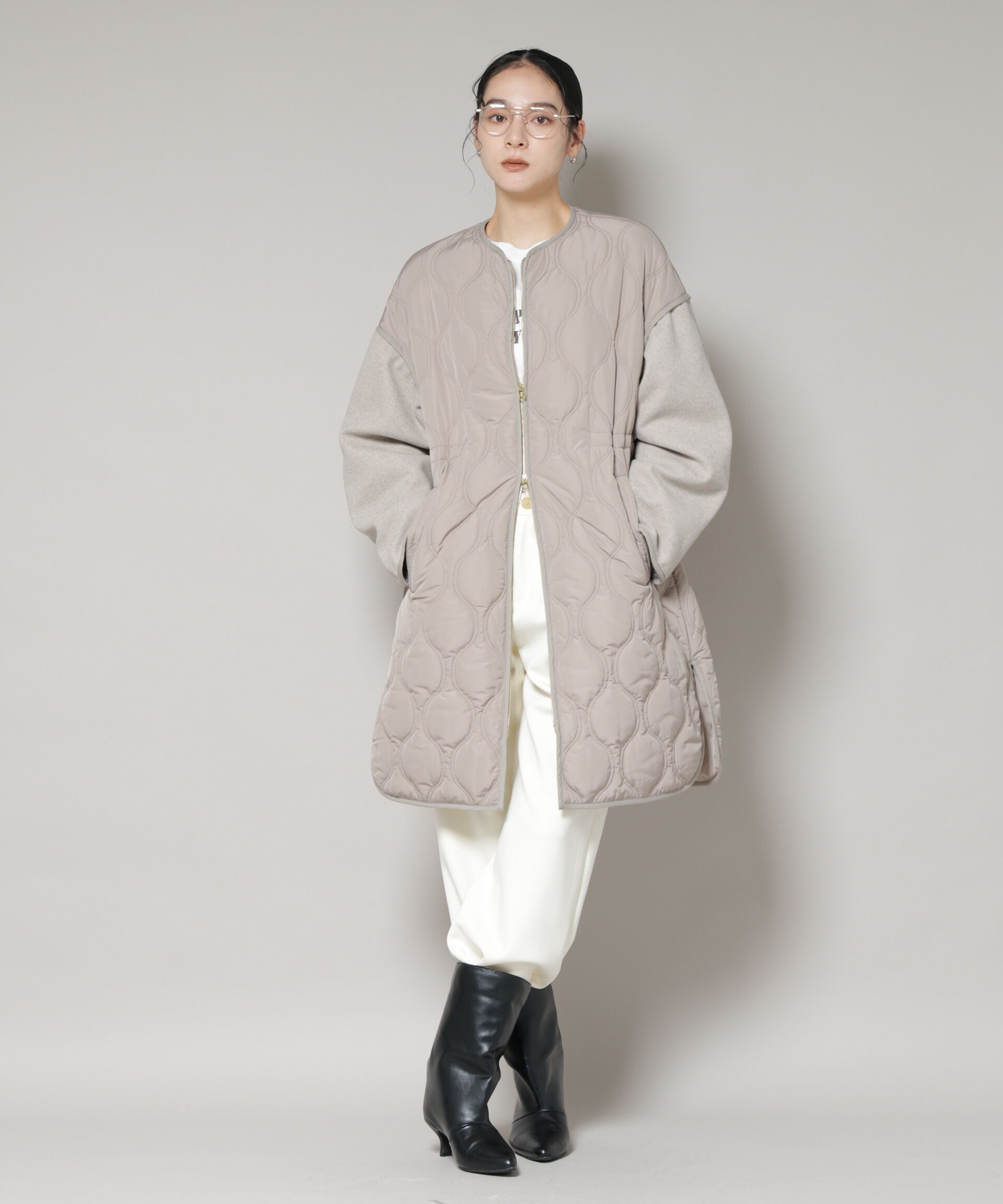 nano･universe「異素材コンビキルティングノーカラーコート」|その他|