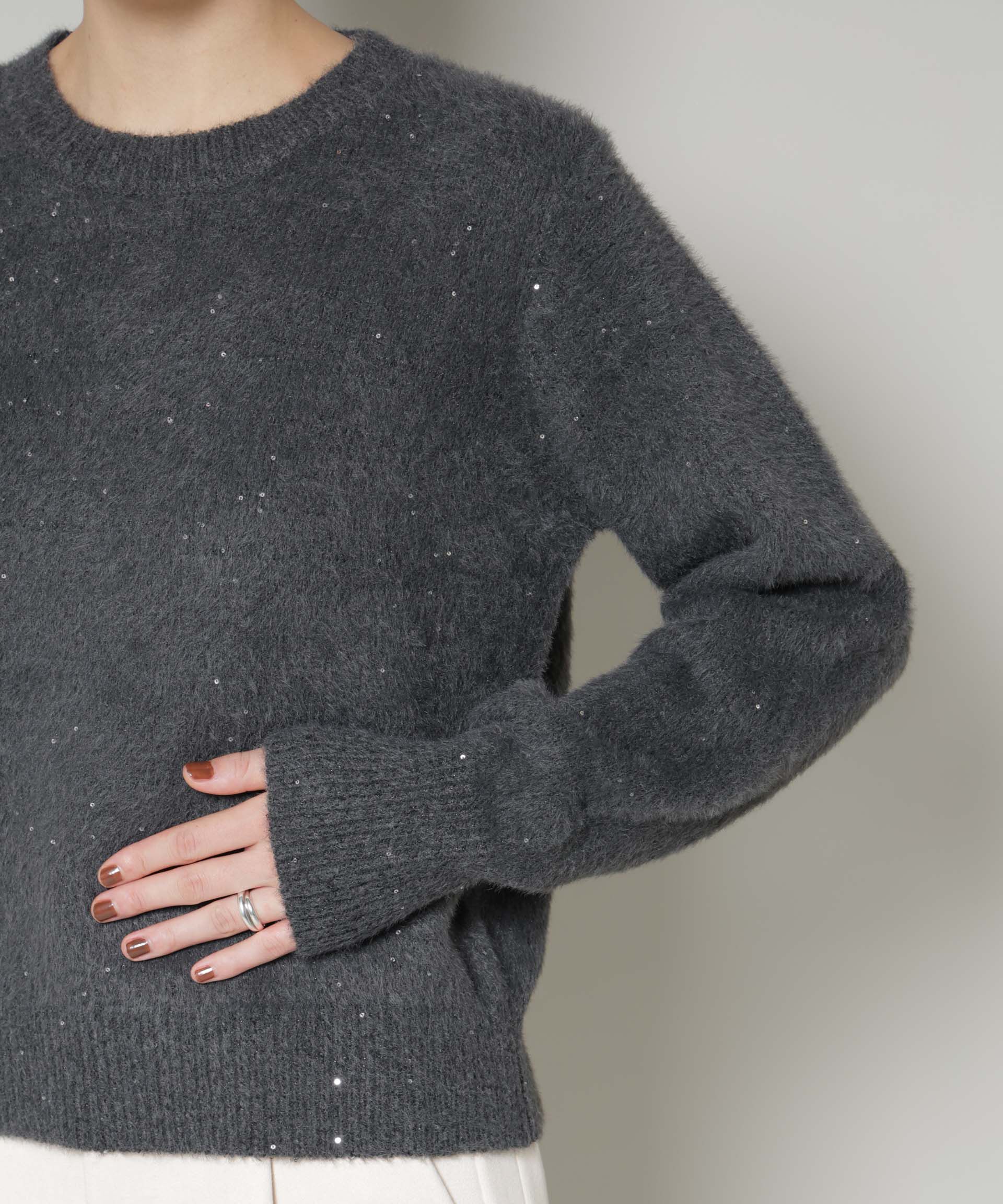 nano･universe「スパンコールフェザーニットプルオーバー」|ニット・セーター|