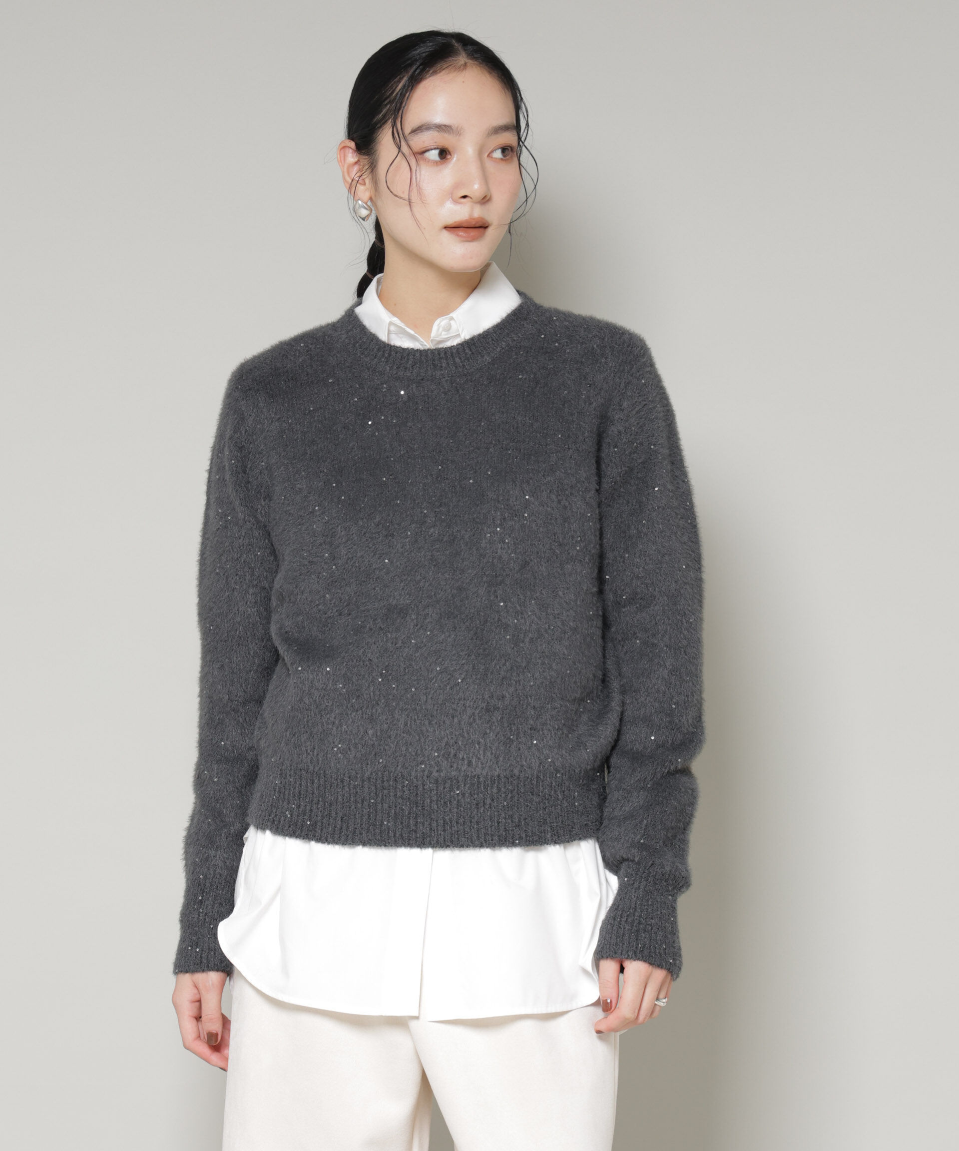 nano･universe「スパンコールフェザーニットプルオーバー」|ニット・セーター|