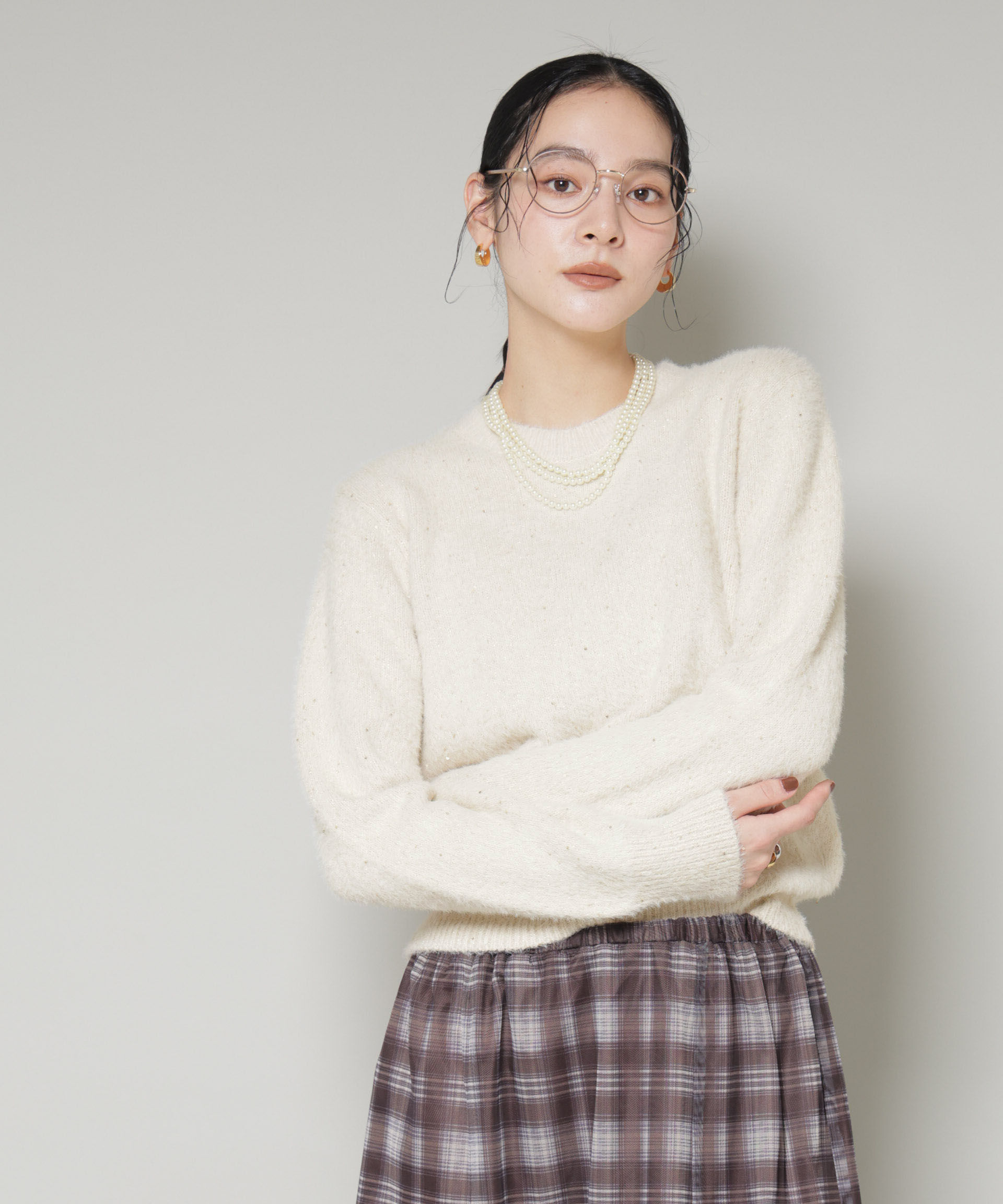 nano･universe「スパンコールフェザーニットプルオーバー」|ニット・セーター|アイボリー7