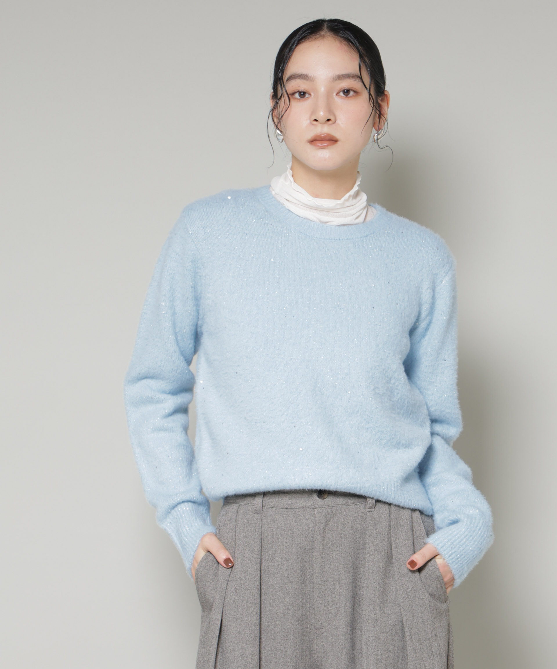 nano･universe「スパンコールフェザーニットプルオーバー」|ニット・セーター|