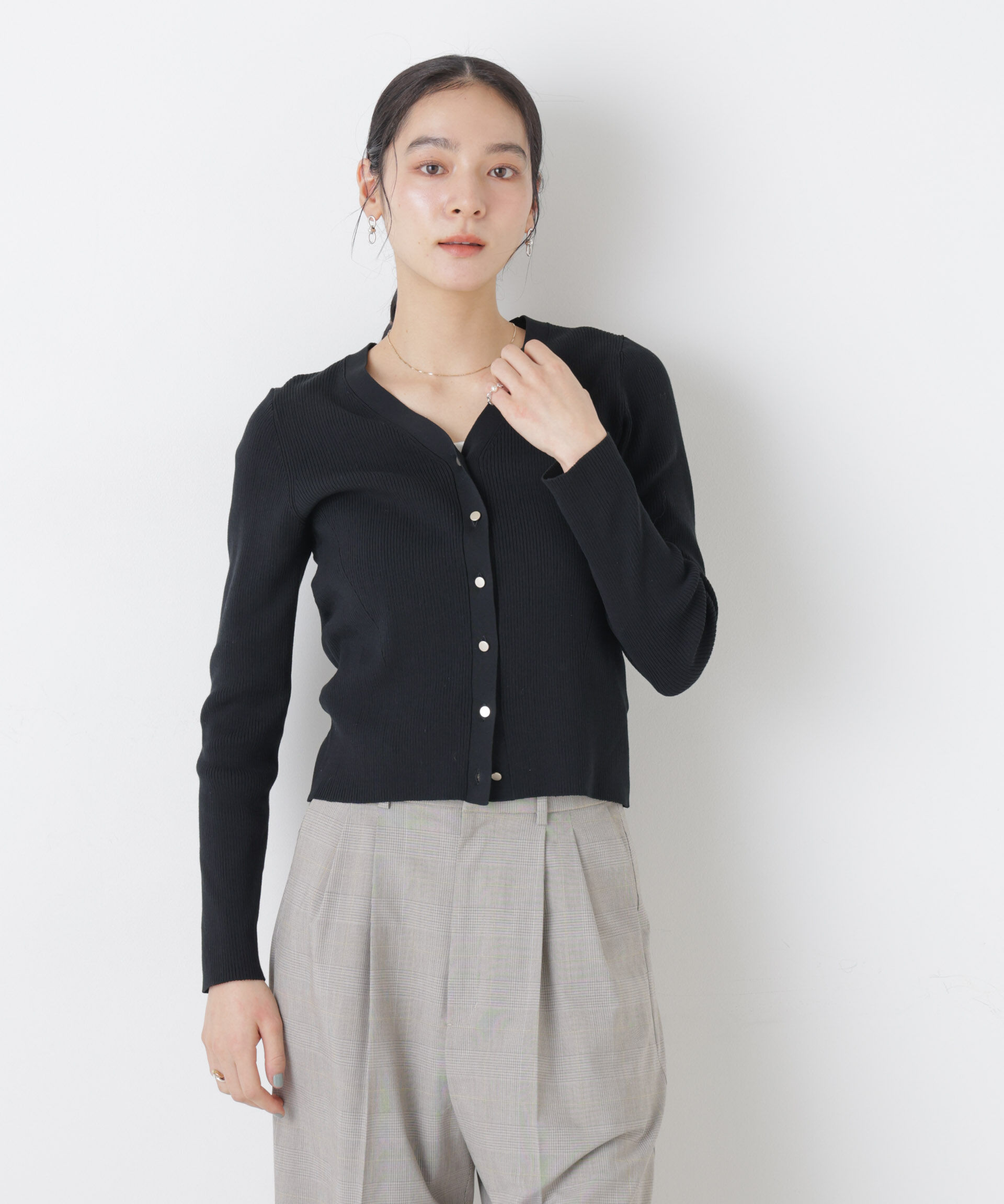 nano･universe「ウォッシャブルハイツイストVネックリブカーディガン」|ニット・セーター|