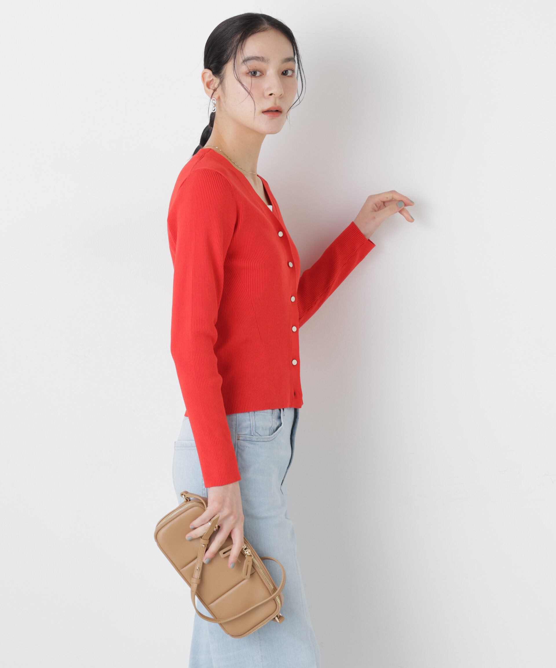 nano･universe「ウォッシャブルハイツイストVネックリブカーディガン」|ニット・セーター|