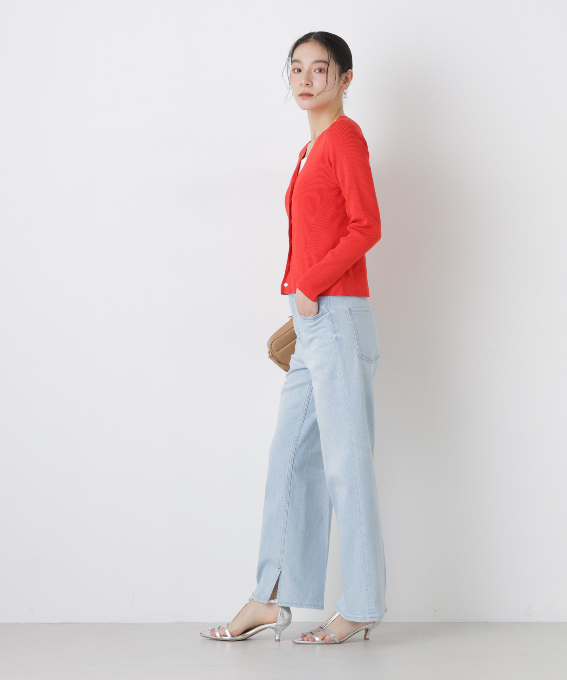 nano･universe「ウォッシャブルハイツイストVネックリブカーディガン」|ニット・セーター|