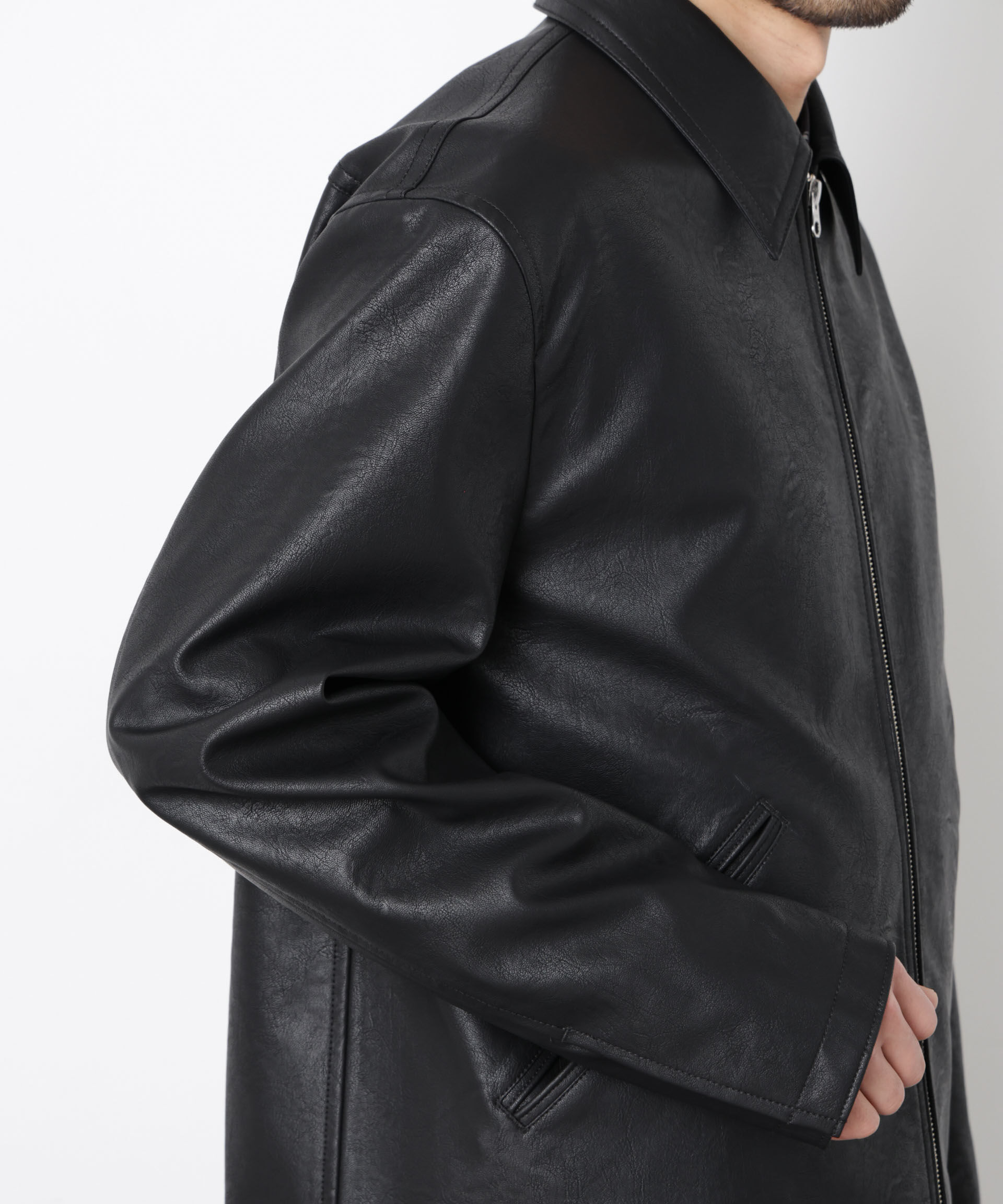 nano･universe「フェイクレザー｢WARP PRINT｣ライニング」|ブルゾン・スタジャン|