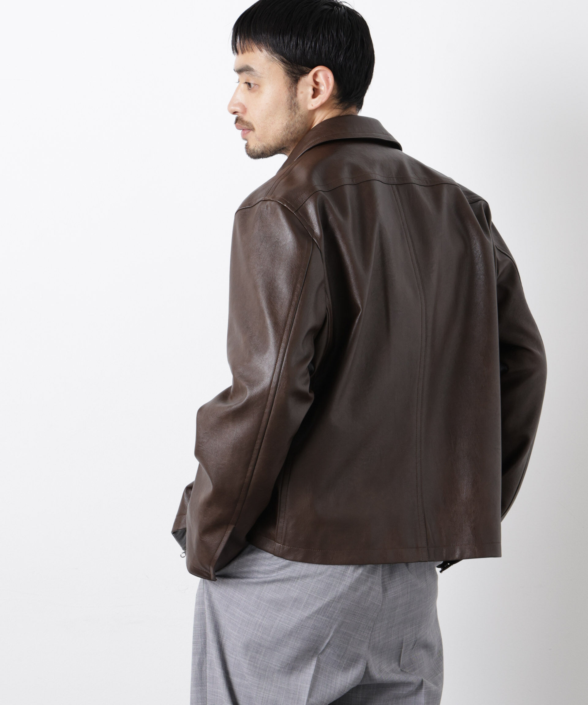 nano･universe「フェイクレザー｢WARP PRINT｣ライニング」|ブルゾン・スタジャン|