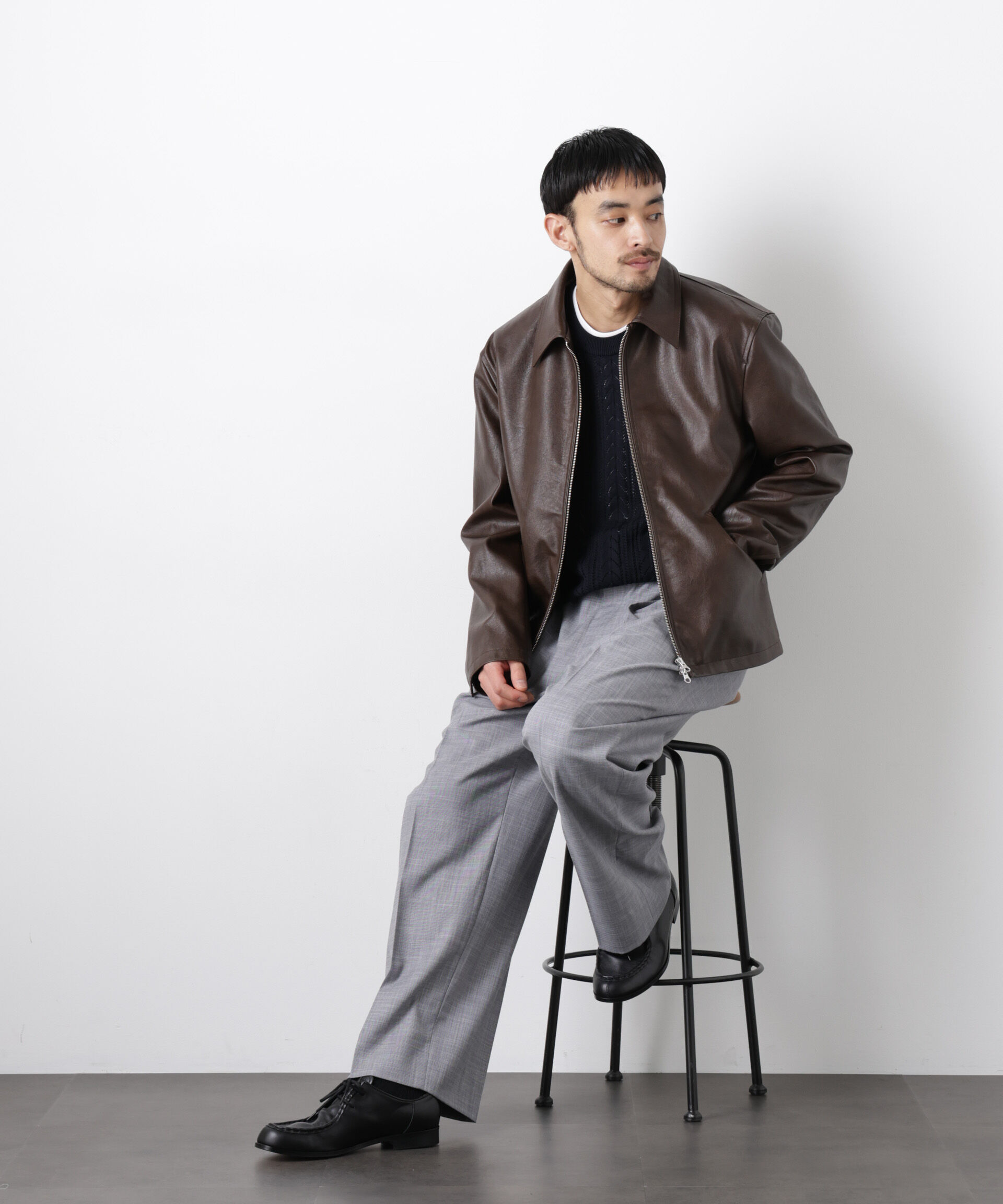 nano･universe「フェイクレザー｢WARP PRINT｣ライニング」|ブルゾン・スタジャン|