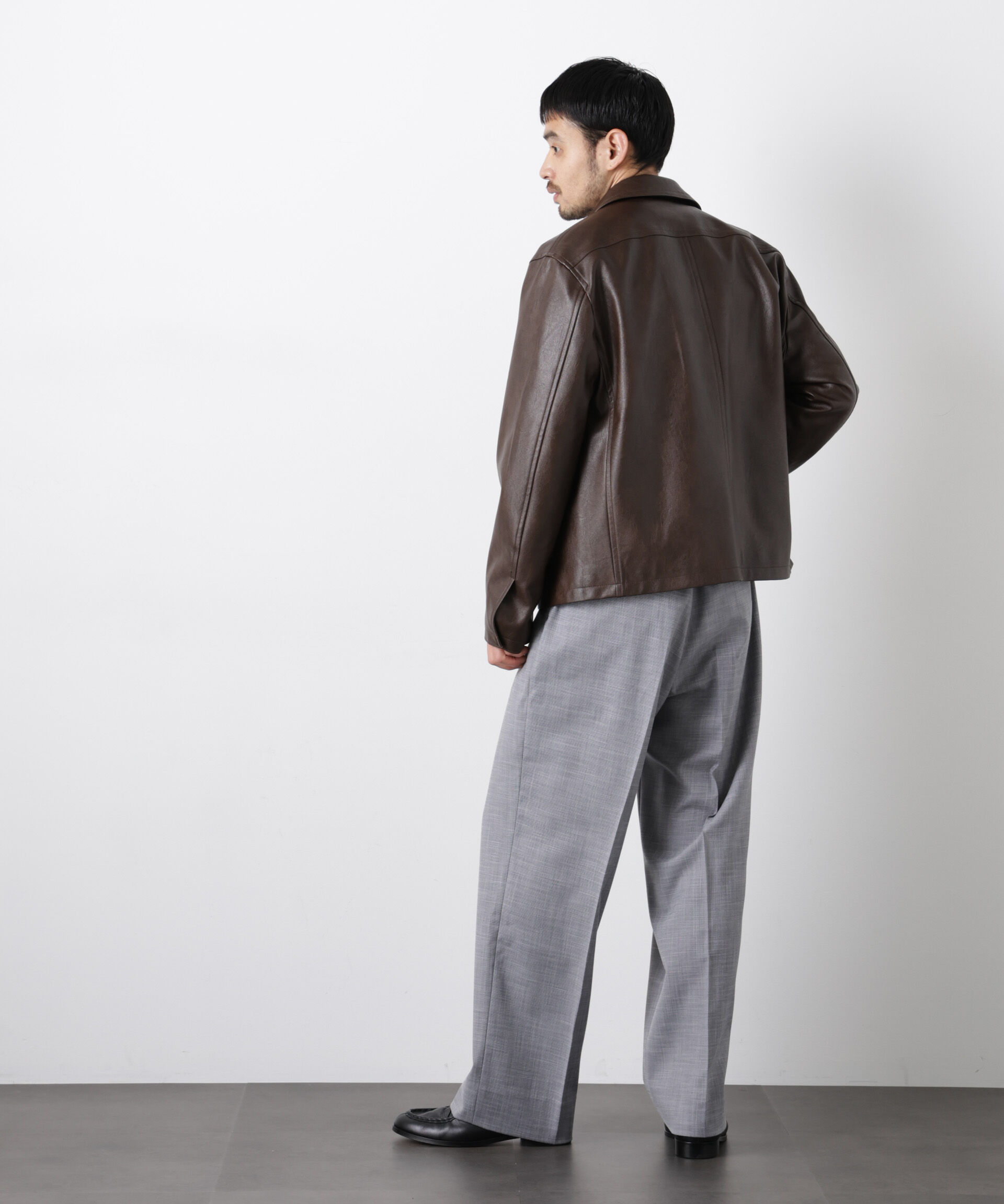 nano･universe「フェイクレザー｢WARP PRINT｣ライニング」|ブルゾン・スタジャン|