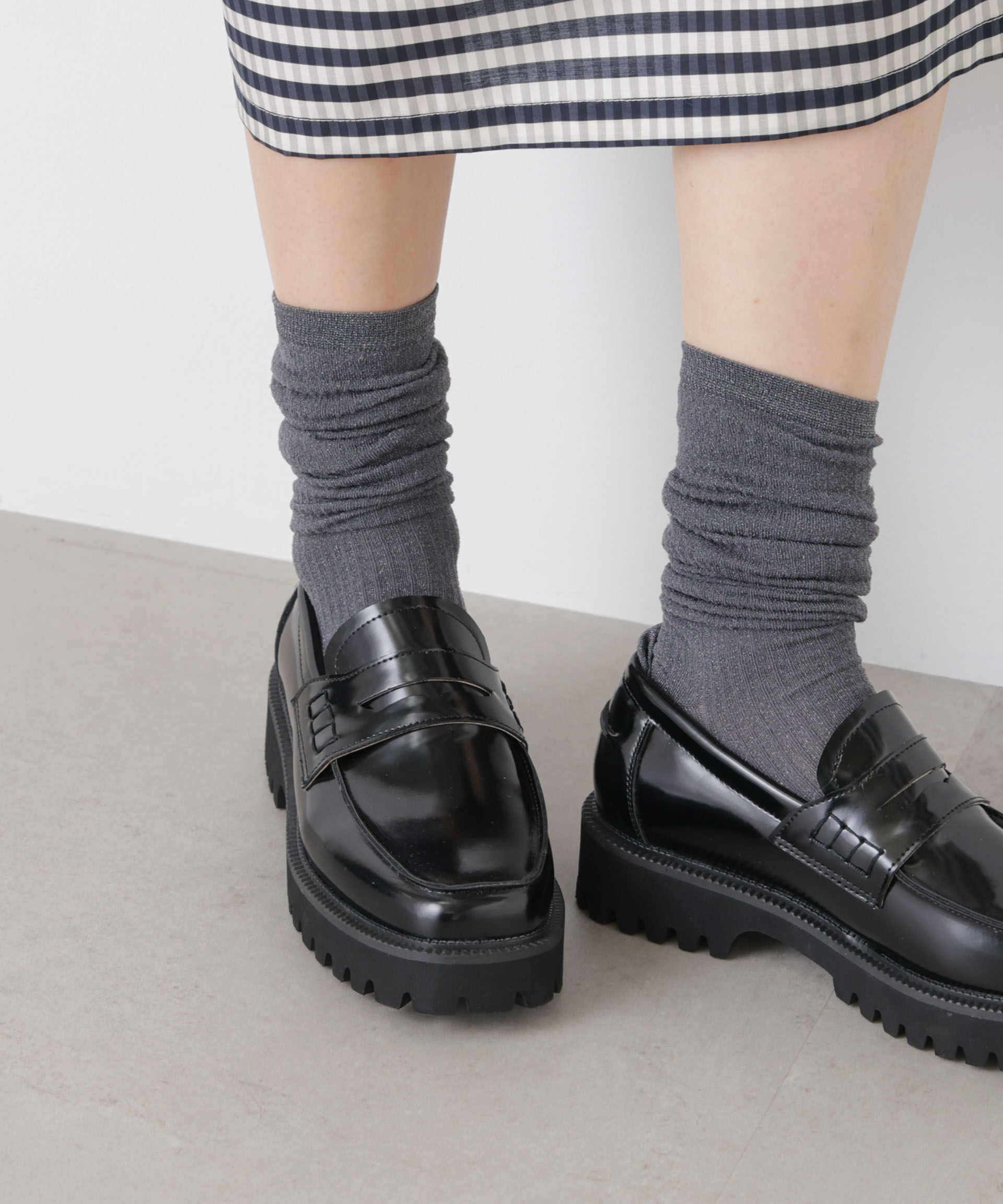 nano･universe「疑似リブラメハイソックス」|ソックス|グレー