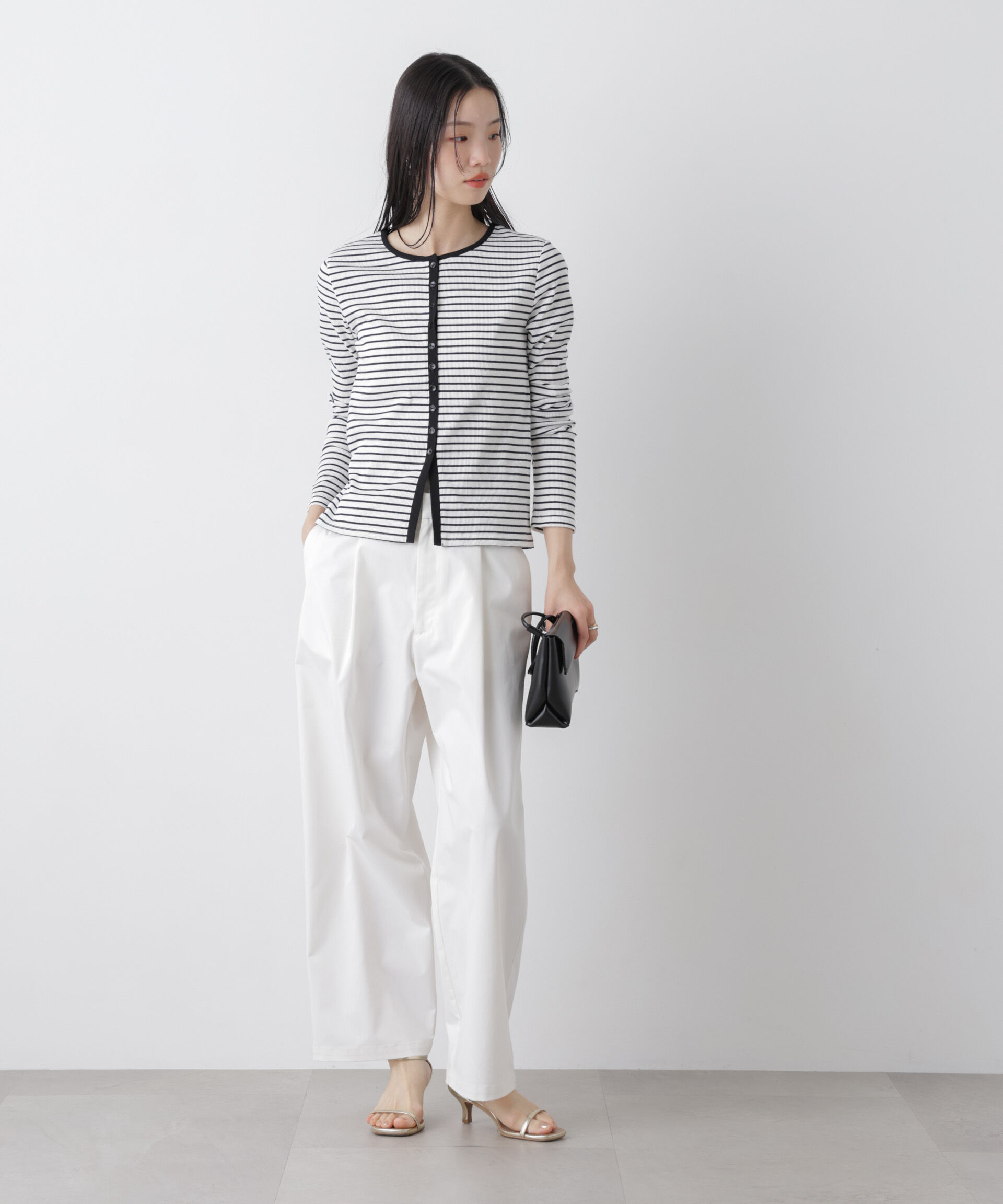 nano･universe「前後2wayスパンテレコカットボーダークルーカーディガン」|Tシャツ・カットソー|