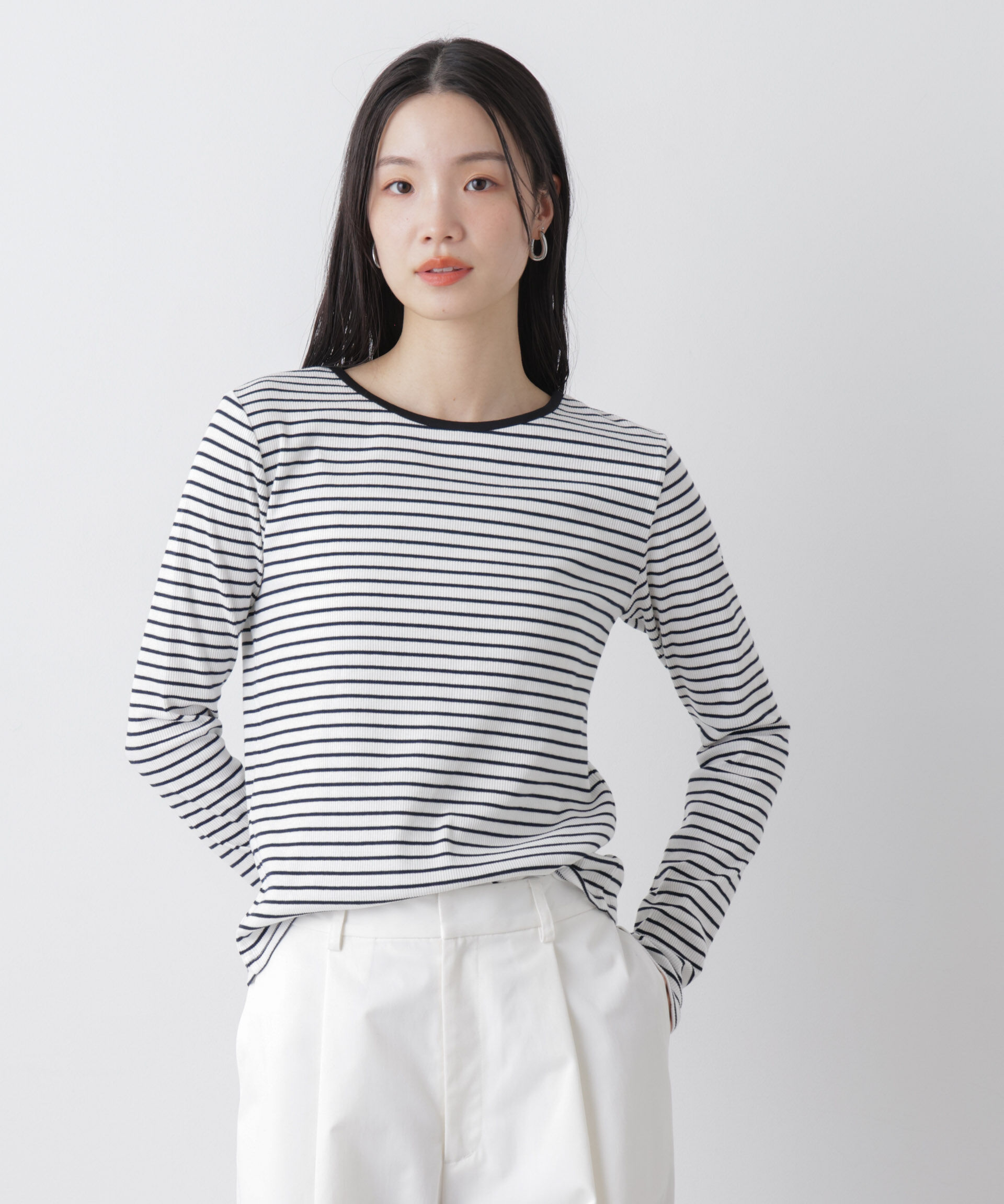 nano･universe「前後2wayスパンテレコカットボーダークルーカーディガン」|Tシャツ・カットソー|