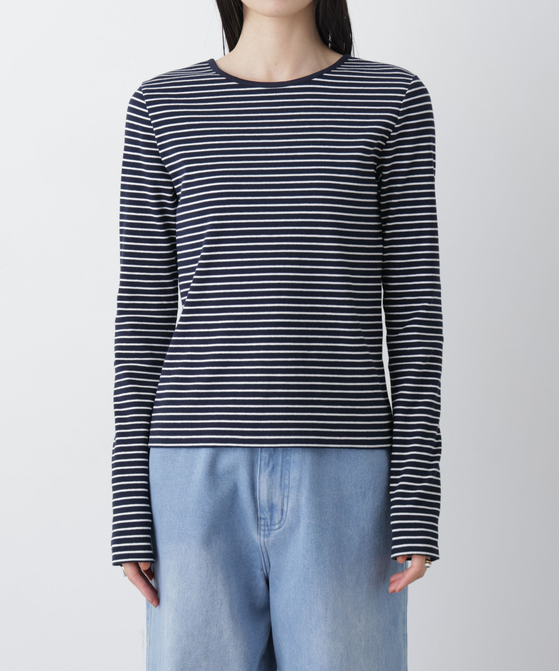 nano･universe「前後2wayスパンテレコカットボーダークルーカーディガン」|Tシャツ・カットソー|