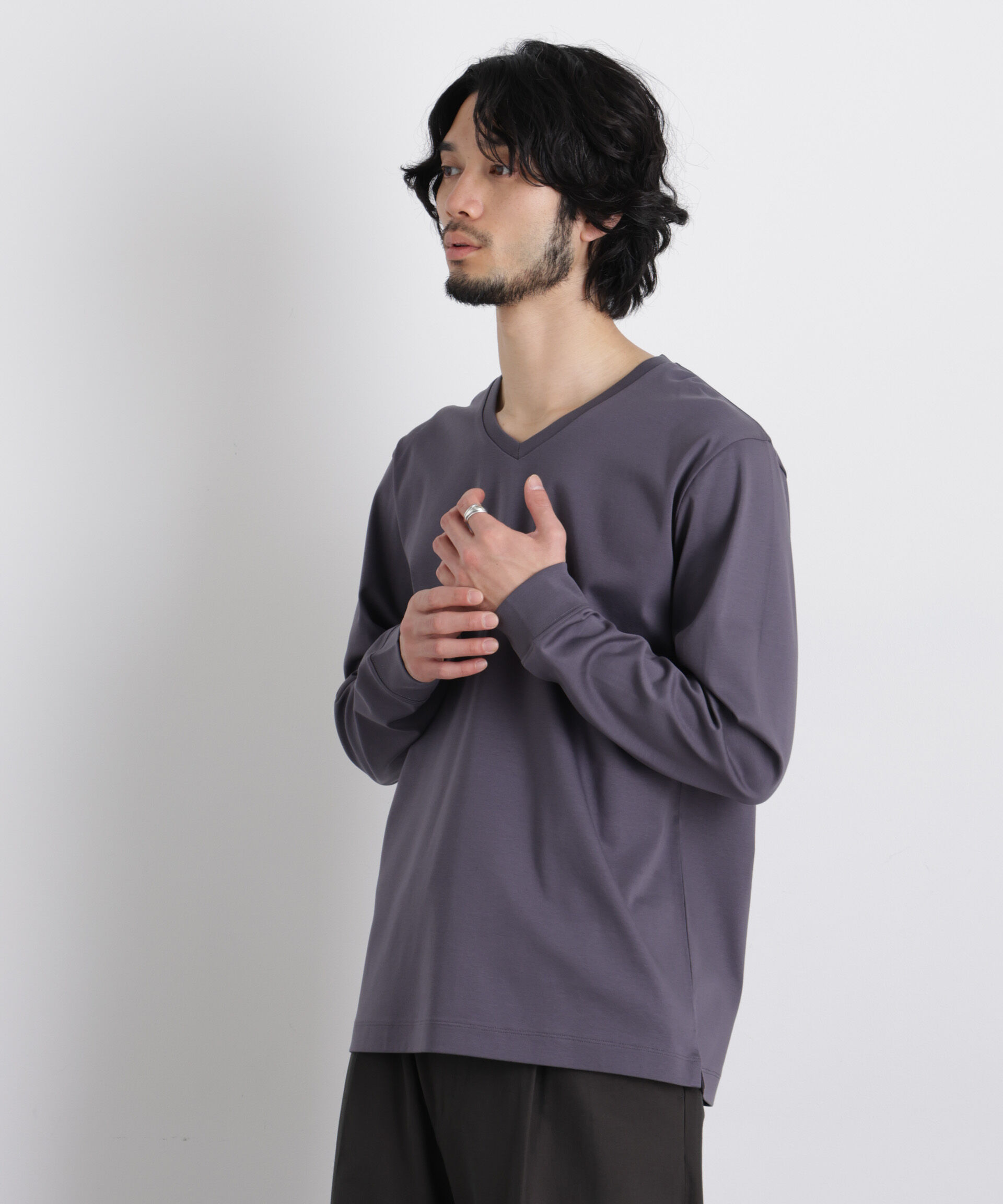 nano･universe「アンチスメルVネックTシャツ 長袖」|Tシャツ・カットソー|グレー