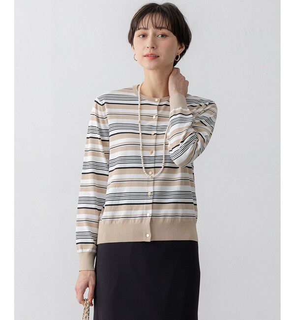 23区「【洗える】プレミアムビオコットン マルチボーダー カーディガン」|カーディガン|ﾌﾞﾗｯｸﾍ