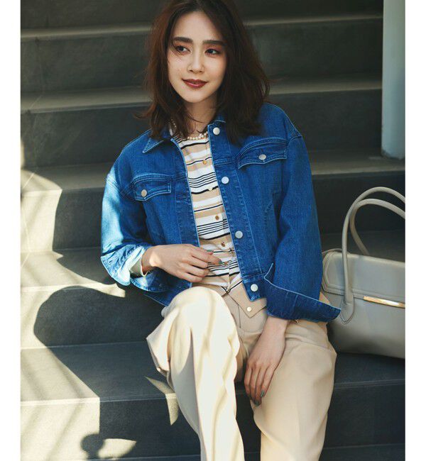 23区「【洗える】プレミアムビオコットン マルチボーダー カーディガン」|カーディガン|