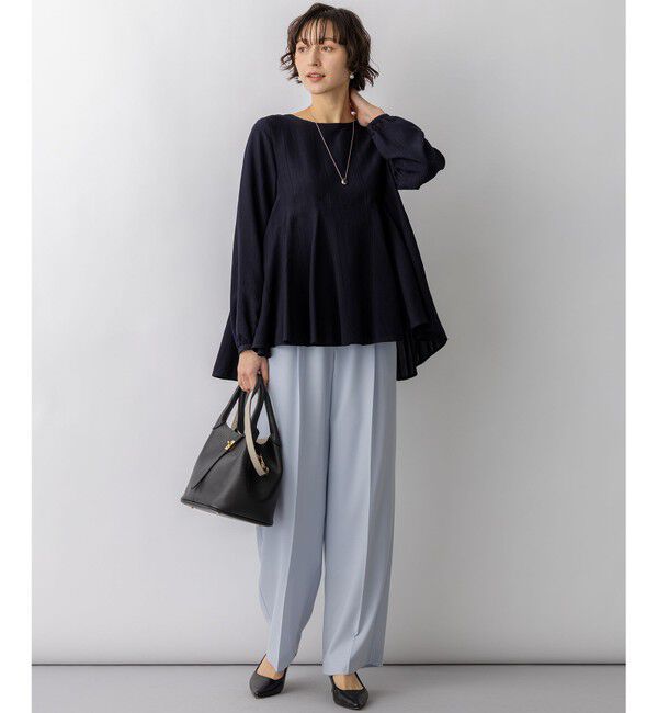 23区「ドビーストライプ クルーネック フレアブラウス」|シャツ・ブラウス|