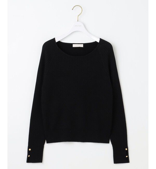 ANY SIS「【ウールブレンドシリーズ】ベースネックリブコンビ ニット」|ニット・セーター|ブラック