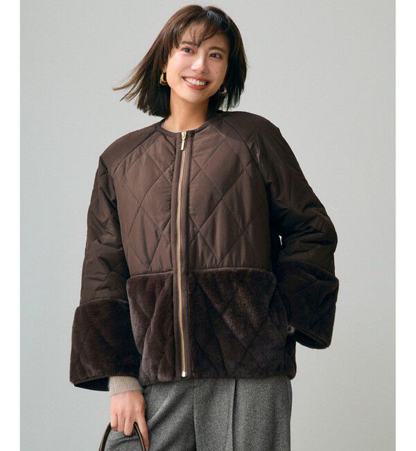 ANY SIS「フェイクファーコンビキルティング アウター」|テーラードジャケット|