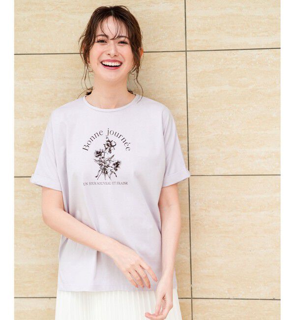 ANY SIS「フラワープリント ロゴＴシャツ」|Tシャツ・カットソー|アイスグレー