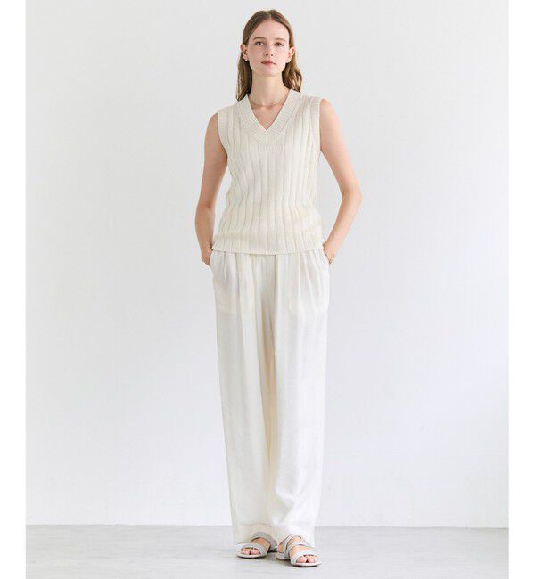 BEIGE,「OPTICAL /  ペーパーヤーン Vネックリブニット」|ニット・セーター|