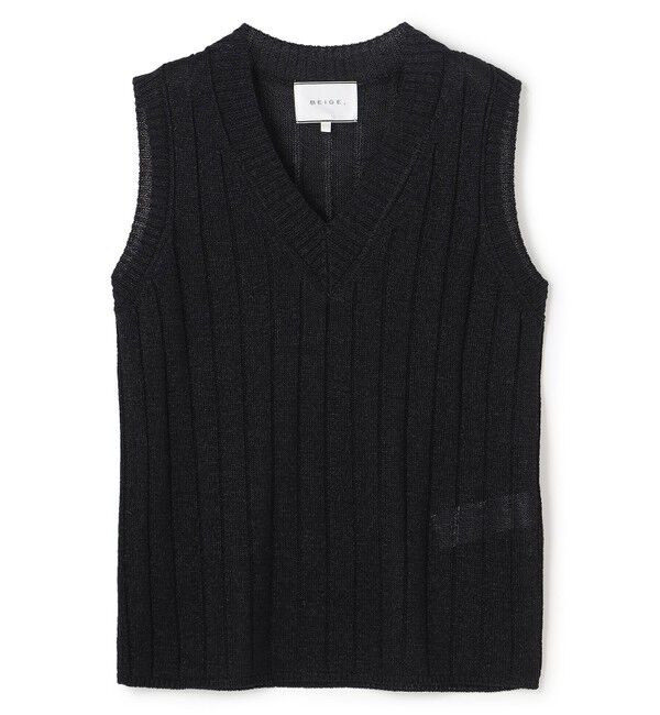 BEIGE,「OPTICAL /  ペーパーヤーン Vネックリブニット」|ニット・セーター|