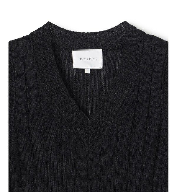 BEIGE,「OPTICAL /  ペーパーヤーン Vネックリブニット」|ニット・セーター|