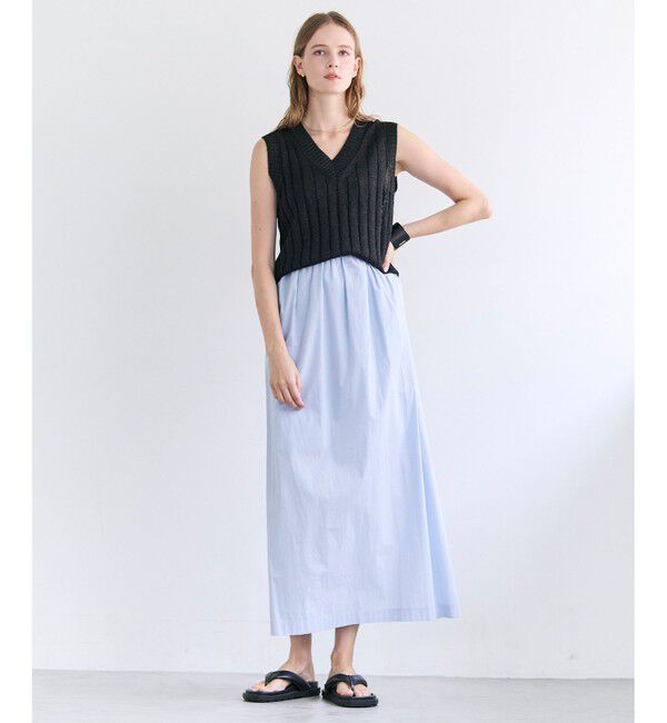 BEIGE,「OPTICAL /  ペーパーヤーン Vネックリブニット」|ニット・セーター|