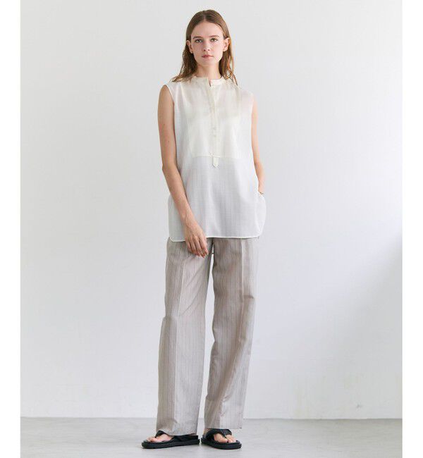 BEIGE,「GOSHE / サテン切替 シアースタンドブラウス」|シャツ・ブラウス|