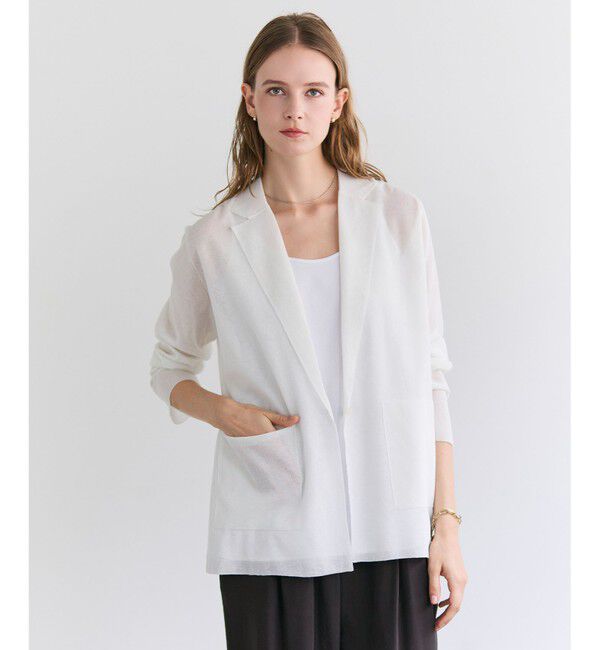 BEIGE,「PYRRHOT / シアーコンビ ニットジャケット」|ニット・セーター|Ecru