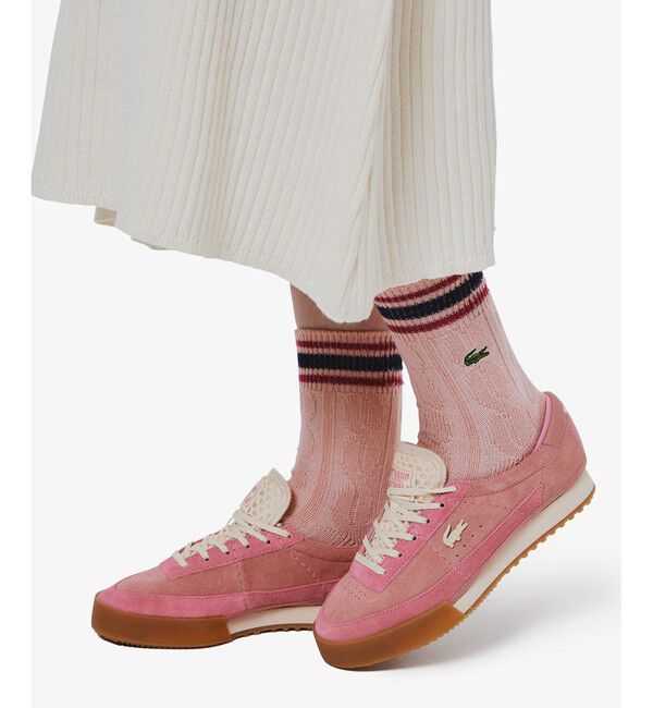 LACOSTE「ウィメンズケーブルニットボーダーソックス」|ソックス|ピンク