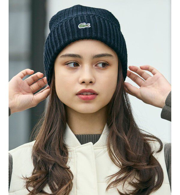 LACOSTE「ワンポイントウールニットキャップ」|ニット帽|
