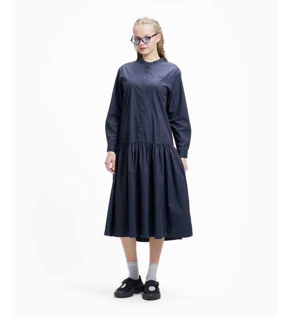 LACOSTE「バンドカラーロングシャツドレス / ストライプシャツワンピース」|ワンピース|ネイビー