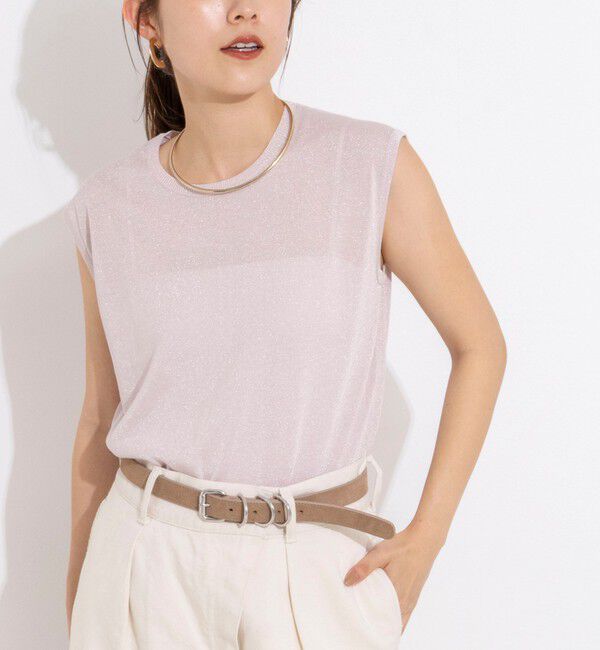 NOLLEY'S「《手洗い可能/アンサンブル対応》ラメノースリーブプルオーバー」|ニット・セーター|ベビーピンク