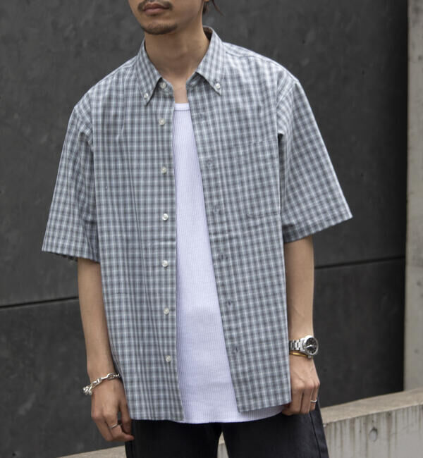 GLOSTER「【GLOSTER/グロスター】チェック半袖シャツ ボタンダウン ワンポイントロゴ刺繍入り」|シャツ・ブラウス|