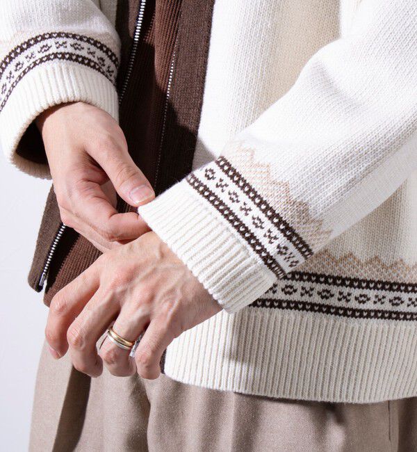 GLOSTER「【GLOSTER/グロスター】フェアアイル柄 エスニック ジップカーディガン ユニセックス」|カーディガン|