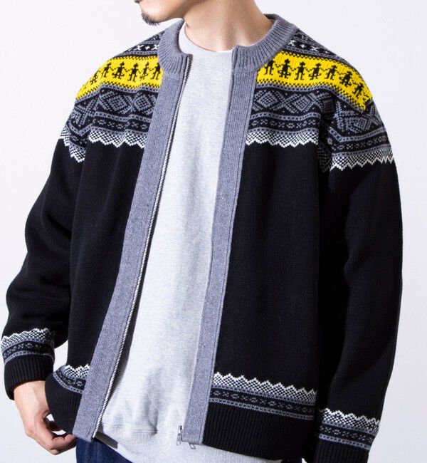 GLOSTER「【GLOSTER/グロスター】フェアアイル柄 エスニック ジップカーディガン ユニセックス」|カーディガン|