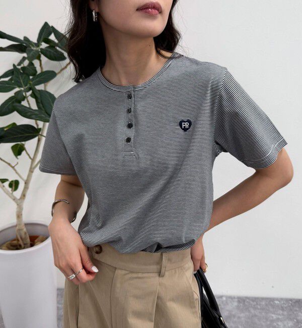 fredy emue「ハートFR刺繍ヘンリーTシャツ」|Tシャツ・カットソー|ホワイト系その他