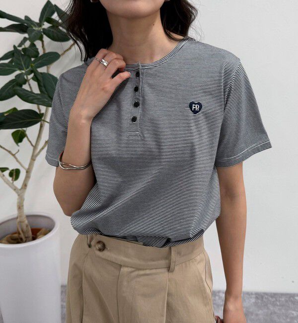 fredy emue「ハートFR刺繍ヘンリーTシャツ」|Tシャツ・カットソー|