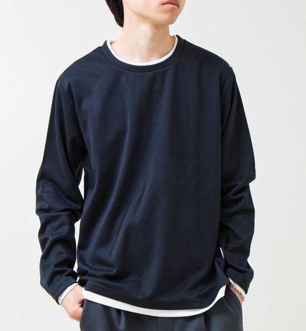 GLOSTER「メランジ微起毛スムース フェイクレイヤード ロンT」|Tシャツ・カットソー|ネイビー