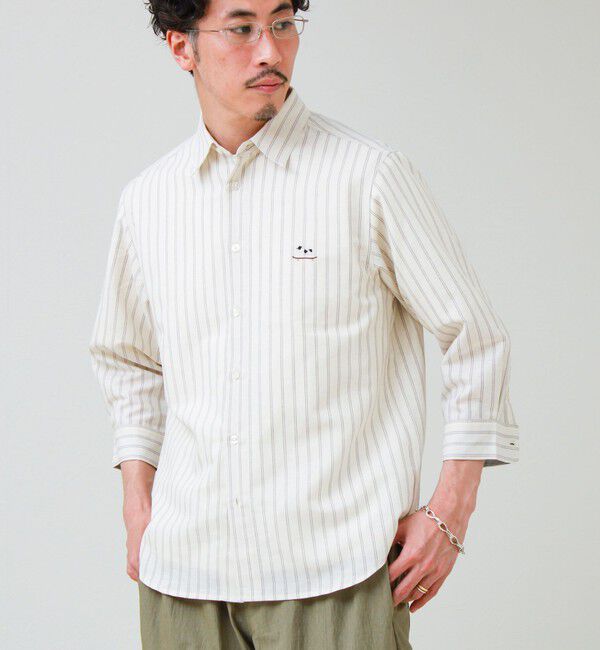 GLOSTER「【フレブル刺繍】七分袖シャツ ストライプ/無地」|シャツ・ブラウス|ホワイト系その他