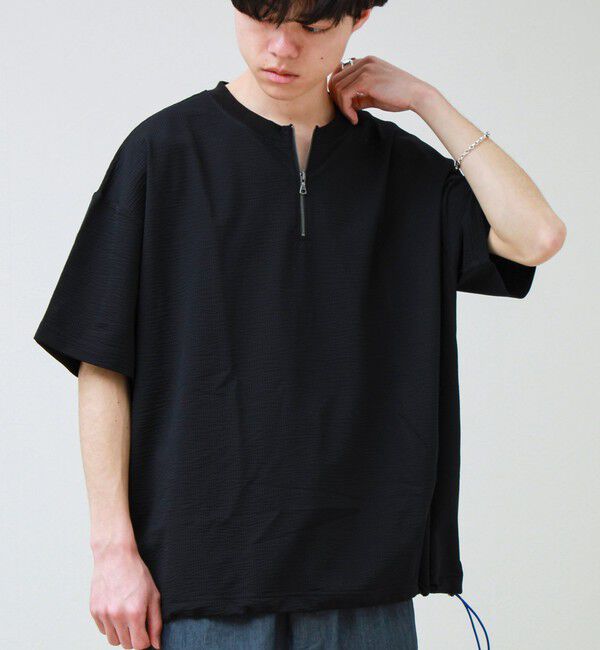 GLOSTER「カットサッカー ハーフジップTシャツ」|Tシャツ・カットソー|ブラック