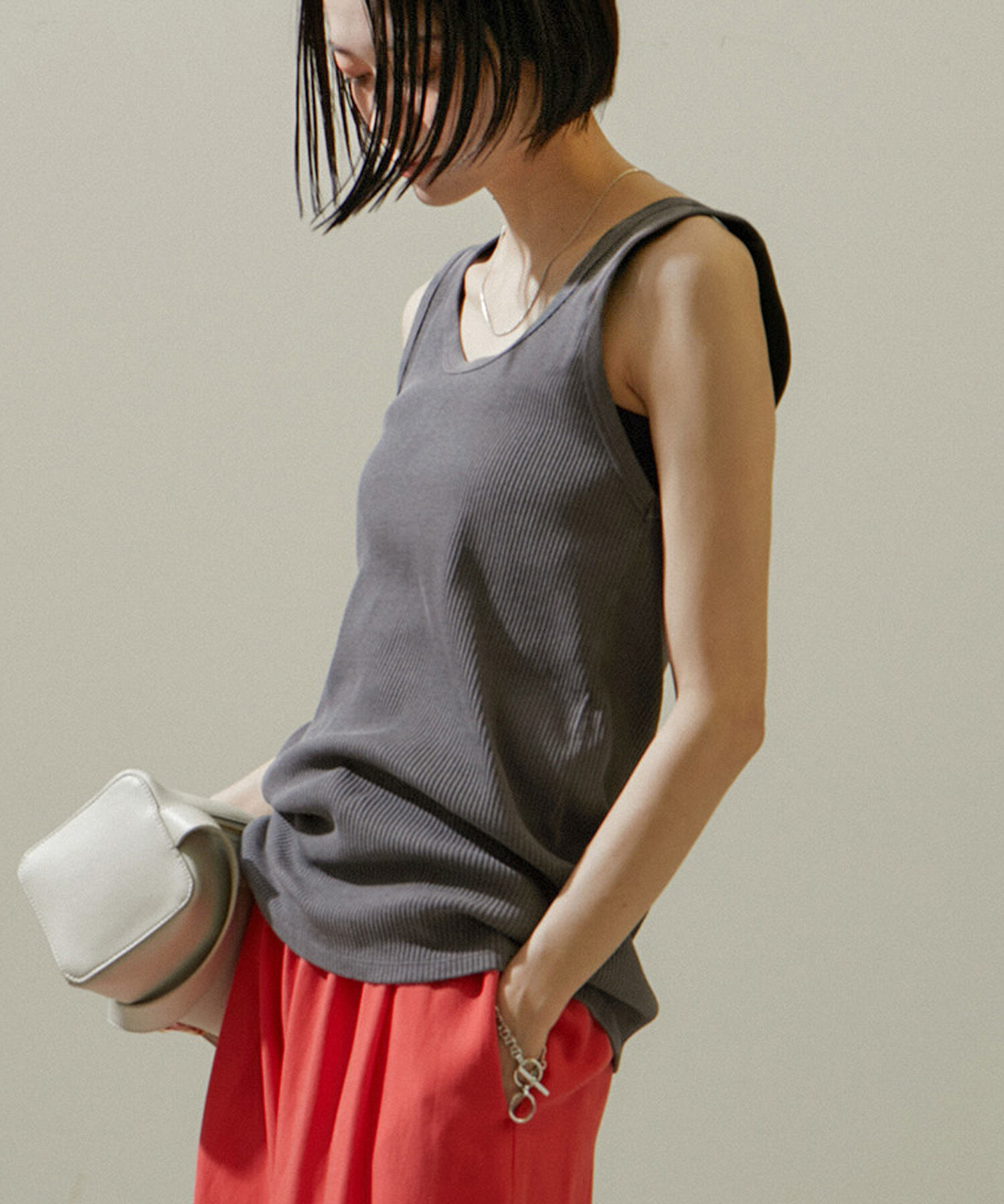 SALON adam et rope'「ヴィンテージライクリブタンクトップ【セットアップ対応・洗える】」|タンクトップ|チャコール(06)