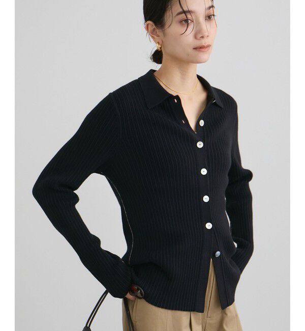 SALON adam et rope'「コットンシルクカシミアリブポロカーディガン」|カーディガン|ブラック(01)