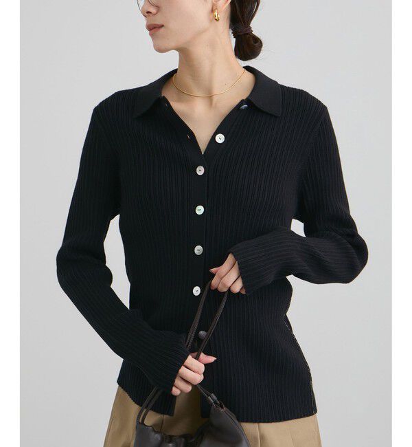 SALON adam et rope'「コットンシルクカシミアリブポロカーディガン」|カーディガン|