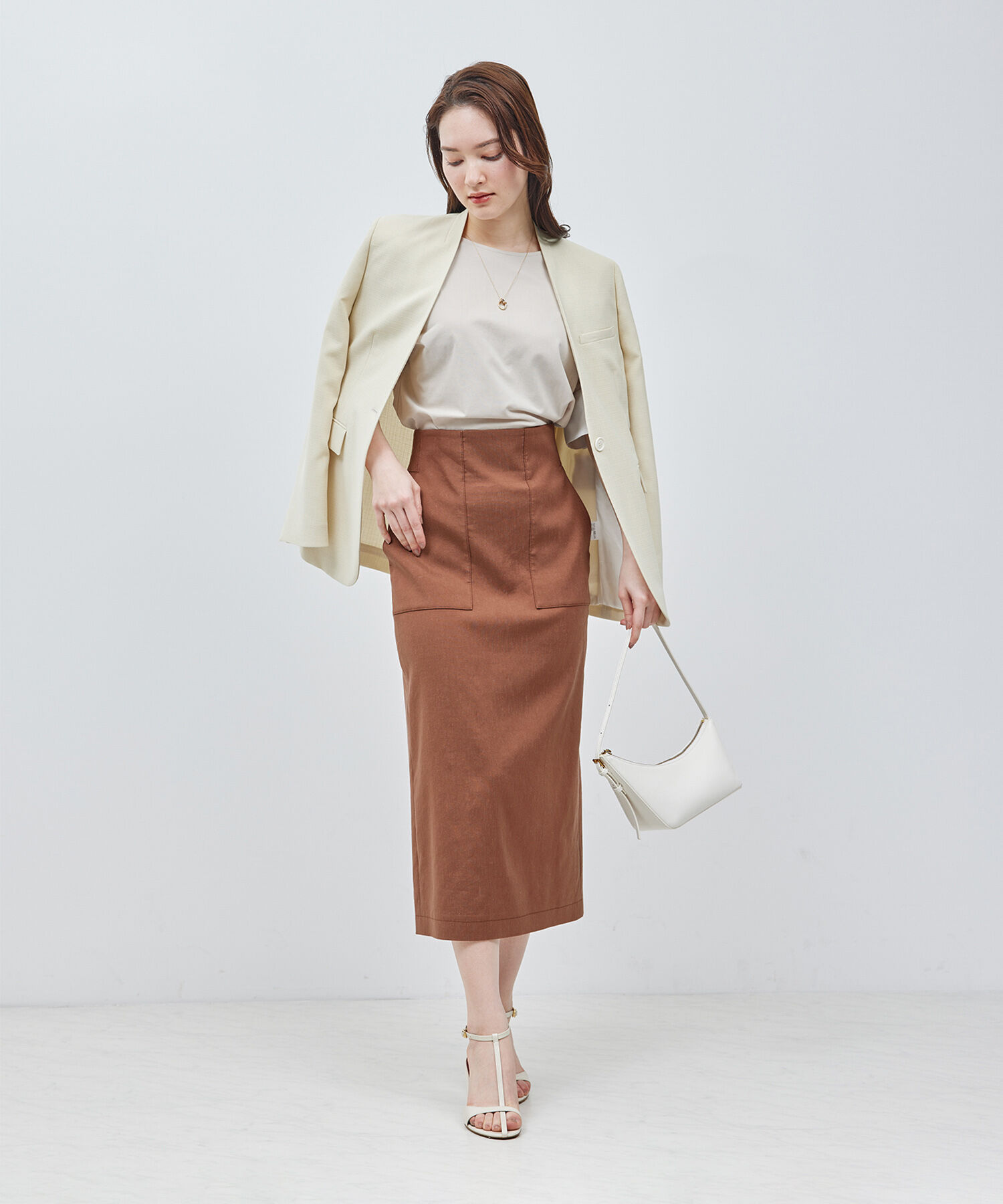 ROPE「リネンストレッチポケット付きタイトスカート/24SS【一部WEB限定】【雑誌掲載】【メディア掲載】」|スカート|