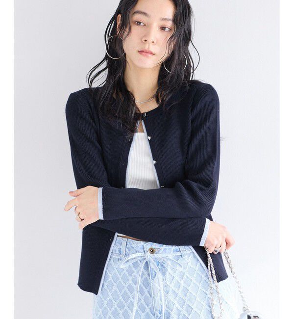 VIS「バイカラークルーネックカーディガン」|カーディガン|